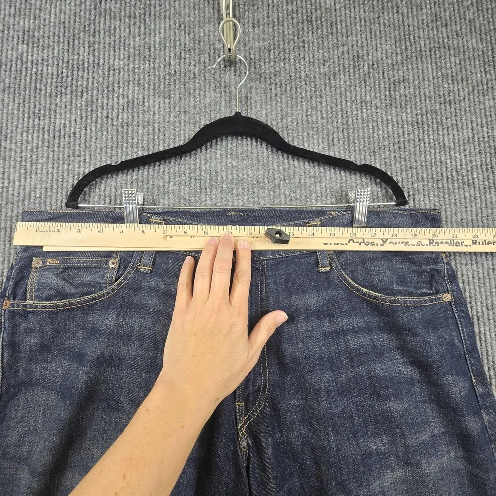 Polo Ralph Lauren Jeans Mens 38x32 Varick Blue Slim Straight Dark Wash Denim
